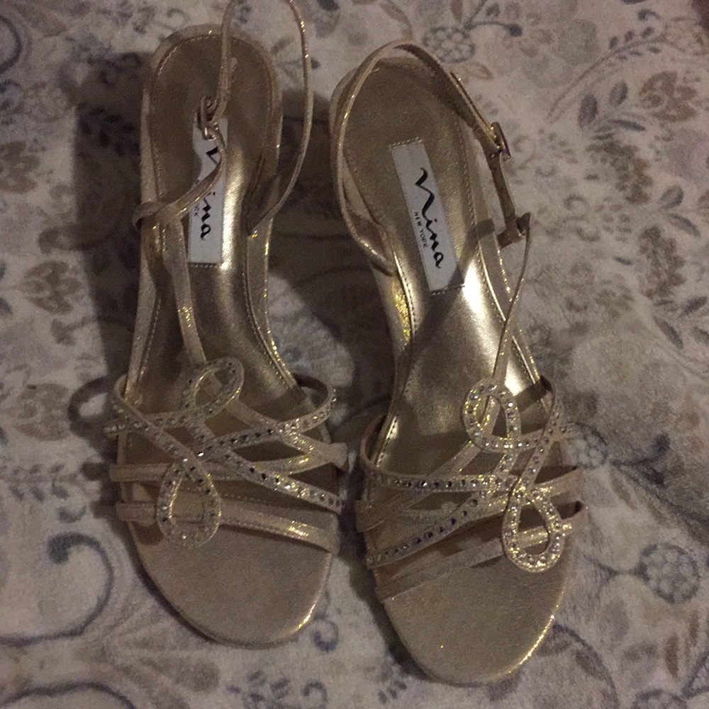 Nina Gold Heels with Gem Detail